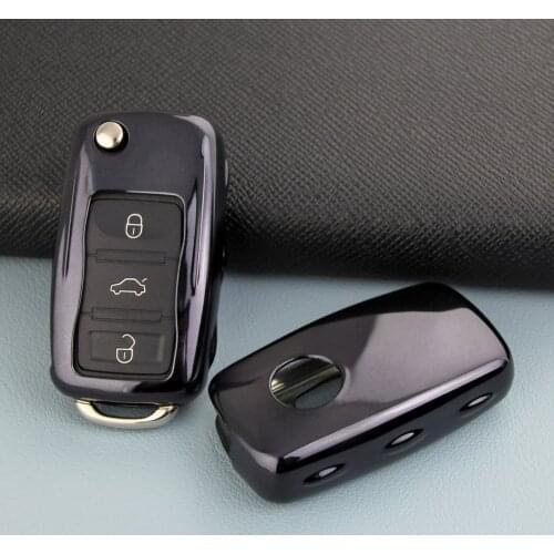 For Volkswagen VW Golf MK6 Passat B7 Jetta Polo Tiguan Touran Eos Beetle Scirocco UP! Flip Car Key Fob Cover Case Holder Black