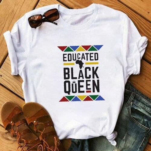 Summer Short Sleeve Tshirt Harajuku 90s Kawaii Female Tops Tee Melanin Educated Black Girl Africa Map Graphic Print Women Shirt