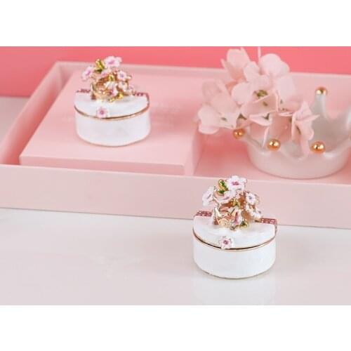 HOSENG Exquisite White Pink Cherry Blossom New Jewelry Box Earrings Necklace Ring Round Storage Case Elegant Package Gift HS_687