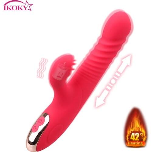 IKOKY Heating Tongue Licking Dildo Vibrator Rotation Beads G-spot Massage Telescopic Rabbit Vibrator Clitoris Stimulator