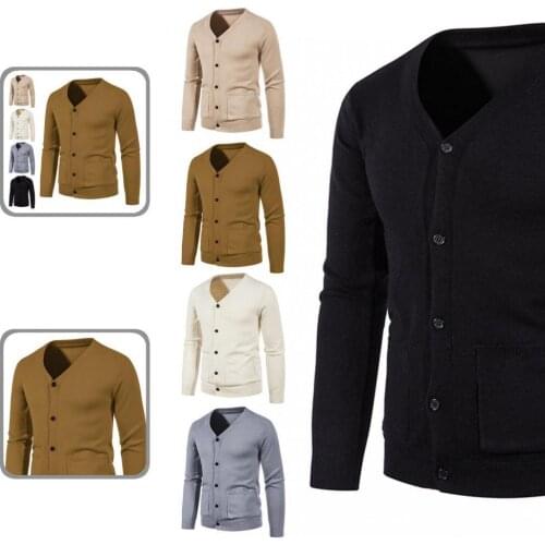 Cardigan Casual Knitted Men Sweater Discolored Coat Buttons for Fall