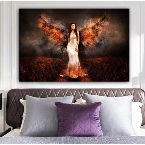 Hell Angel Female Burning Wings Art Painting Poster Prints Home Decor Canvas Painting No Frame Wall Art Canvas Pictures