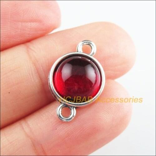 15 New Smooth Charms Red Glaze Round Connectors Tibetan Silver Tone 12x19mm