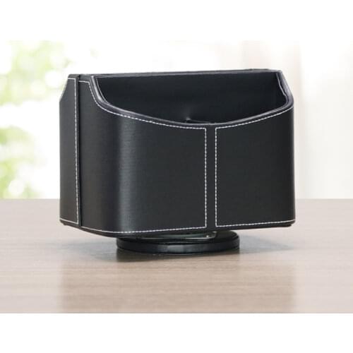 Leather Remote Control Holder,360 Degree Spinning Desk TV Remote Caddy,Bedside Table Organizer for Controller,Media,Mail