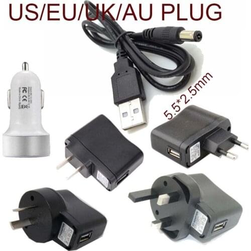 Wall car USB to 5V 1A DC 5.5mm x 2.1mm Barrel Connector Power Cable Cord new