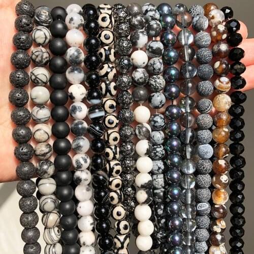 Natural Stone Black Hematite Agates Cat Eye Labradorite Glass Losoe Beads For Jewelry Making DIY Charms Bracelets Earrings 15"