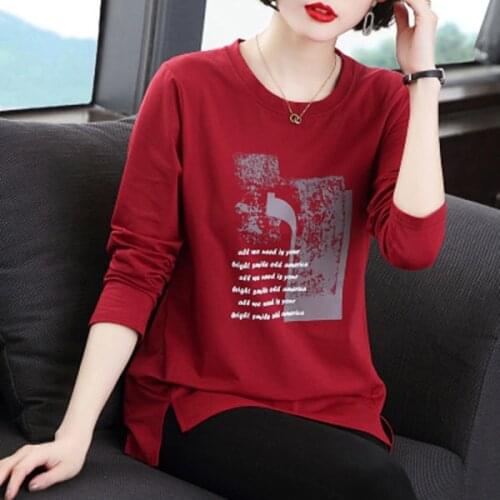 2021 Summer New T Shirt Woman Long Sleeve Shirt Woman T-shirt O Neck Loose Korean Style Plus Size Women Shirts