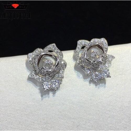 New design micro pave AAAAA zircon rose flower stud earrings for women/girls CZ party/wedding CZ Rhod jewelry ear