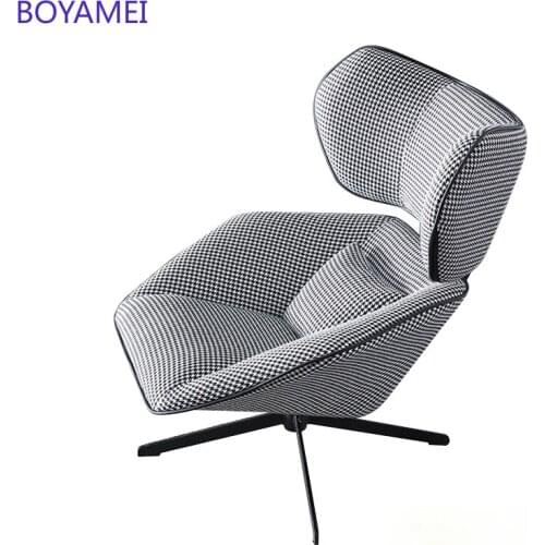 Single sofa chair Nordic luxury living room rotating small apartment houndstooth high back single chair lazy leisure chair