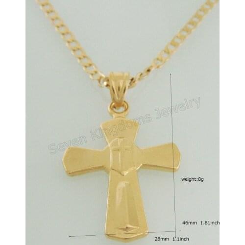 JESUS CROSS NECKLACE WITH SMALL JESUS SYMBOL ON IT 24" CUBAN lLINK NECKLACE-YELLOW GOLD OVERLAY PLATED