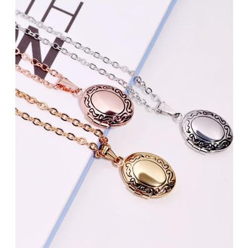 20pcs/Lot Photo Frame Memory Locket Pendant Necklace Oval Romantic Vintage Jewelry Women Can Open Wholesale