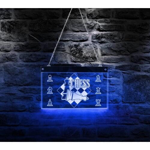Personalized Sign Chess Plaque Electric Display Sign Chess Pieces Board Game LED Lighting Decor Hanging Board Chess Master Gift