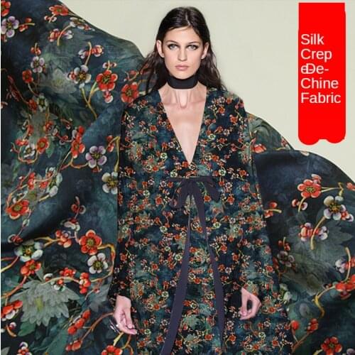 140 * 50cm New Small Floral Spray- Print Crepe -De-Chine Cheongsam Shirt Dress Silk Fabric High Quality Fashion Cloth