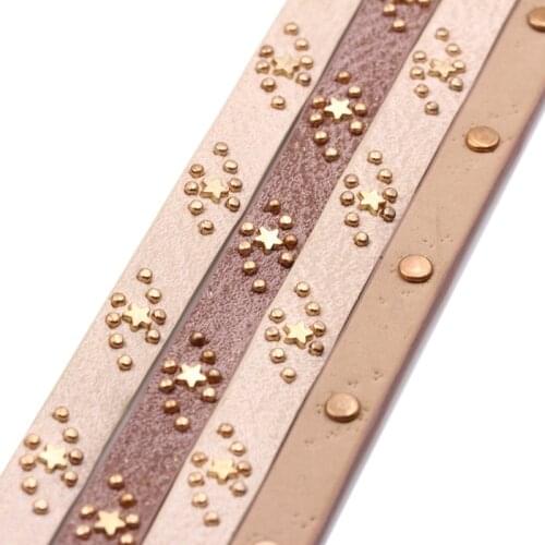 1.2meter*10mm Flat PU Leather Cord Star Rivet Rope Jewelry Findings Accessories Fashion Jewelry Making Materials For Bracelets