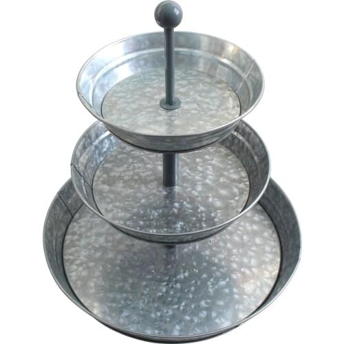 Wholesale Farmhouse Style Vintage Decor 3 Tier Galvanized Metal Stand Wedding Or Kitchen Rustic Serving Trays