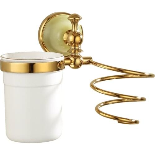 European style all copper natural jade hair dryer rack with cup bathroom hardware pendant rack ram rack wx6211050