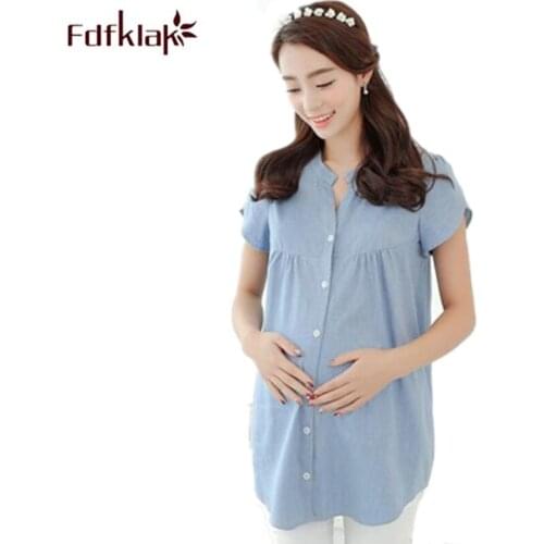 Fdfklak Summer Fashion Maternity Tops Pregnant Clothes Short Sleeve Blouses For Pregnant Women Loose Maternity Shirt F39