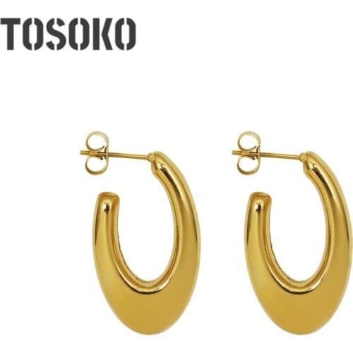 TOSOKO Stainless Steel INS Geometric Oval U-Shaped Earrings Women Fashion Earrings BSF453
