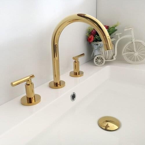 Bathroom Basin Faucets Brass Widespread Sink Mixer Tap Hot & Cold Dual Handle 3 Hole Deck Mounted Lavatory Water Crane Faucet