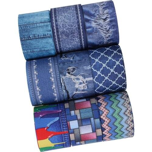 Heat transfer denim grosgrain/elastic printed ribbon