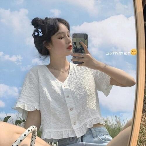 Large and slightly wear V-neck doll shirt short purple coat womens versatile thin T-shirt summer fashion