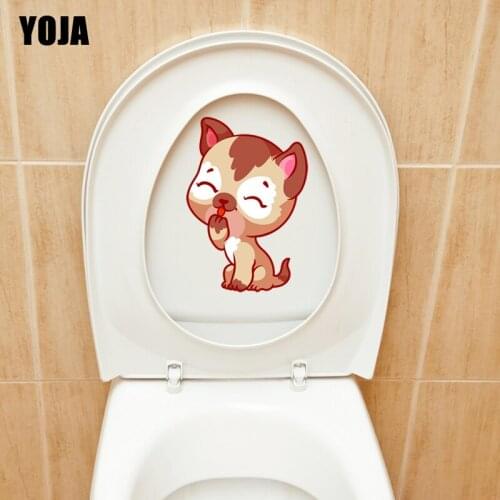 YOJA 16*23.1CM Smile Cat Toilet Decal Wall Sticker Cartoon Animal Home Decor Pattern T3-0426