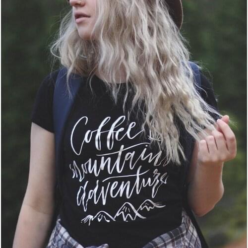 Coffee Mountains Adventure T Shirt Tumblr Women Hipster Slogan T-shirt Summer Fashion Top Tees Feminist Graphic Shirt Outfits