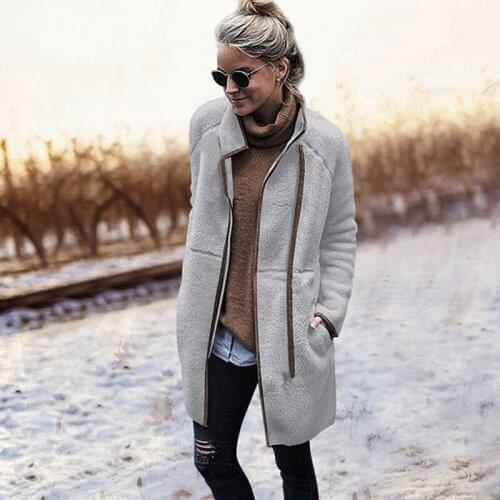 Jakets 2018 New Brand Womens Thick Warm Teddy Long Sleeve Pocket Fleece Jackets Coat Open Overcoat