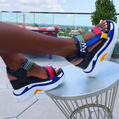 Summer Pure PU Womens Shaped Heel Sandals 2021 Fashion Thick High Heels Gladiator Outdoor Party Comfortable Ladies Sandals