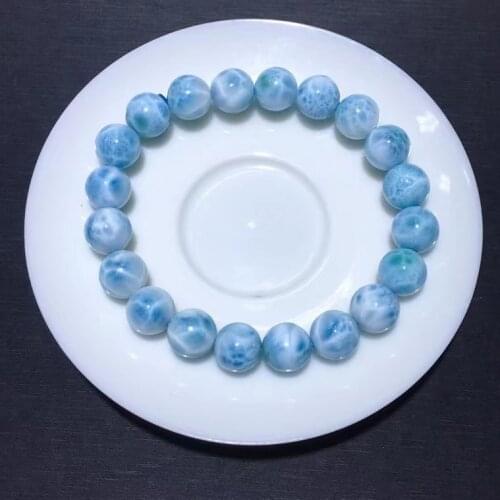 10mm Genuine Natural Blue Larimar Gemstone Bracelet Women Stretch Round Beads Bracelet Water Pattern Jewelry AAAAAA