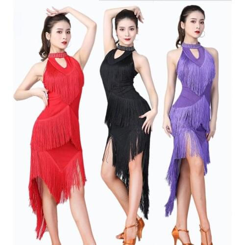 Latin Dance Dress Skirt Argentine Tango Cha Cha Salsa Dance Competition Dress With Long Tassel