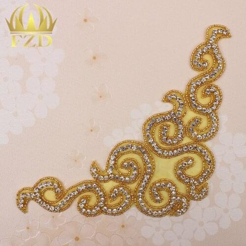 10 Pieces Gold Beaded Sliver Rhinestones Wholesale Shiny Diamante Glass Crystal Trim Strass Hot Fix Appliques For Wedding Dress