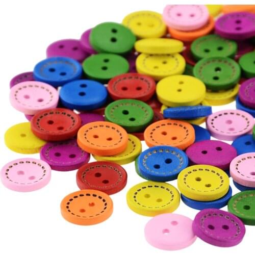 100pcs 7-colour 15MM circular colour dotted-line wooden button DIY hand-made sewing accessories