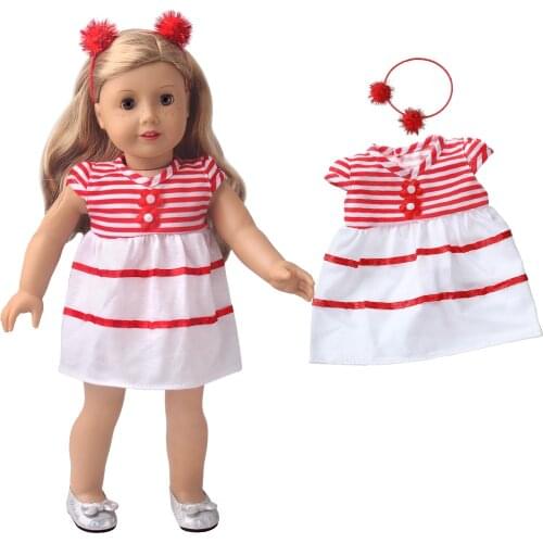 18 Inch American Doll Girls Skirt Simple Red Dress + Shiny Hair Band Newborn Baby Toys Accessories Fit 40-43 Cm Boy Dolls c588