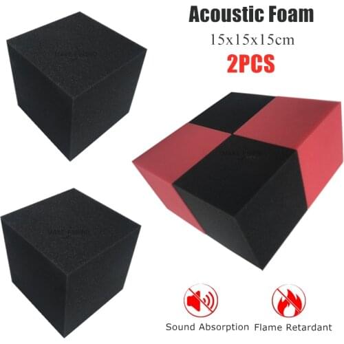 2Pcs 15x15x15cm Cube Acoustic Foam Sound Insulation Absorption Music Room Tile Wall Panel Flame Retardant High Density Sponge
