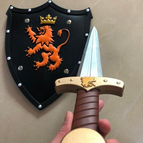 2 Pcs/Set Cosplay Weapon Prop Lion Shield Golden Sword Movie Game Anime Role Play Halloween Link Cos Gift PU
