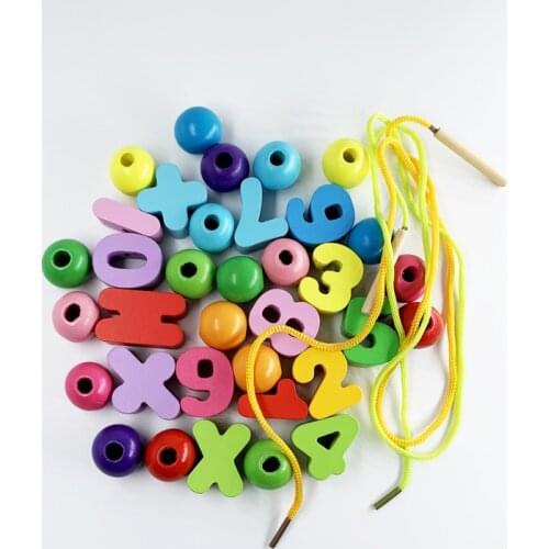 35 Pcs/pack childrens DIY stringing beads toy digital round bead monterssori mathematics early educational wooden beads toy
