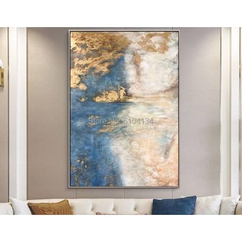 Excellent Artist Pure Hand-painted High Quality Abstract Golden Oil Painting on Canvas Luxury Gold Foil Abstract Oil Paint