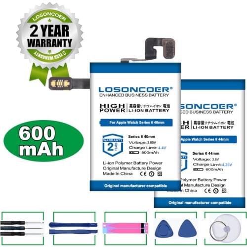 LOSONCOER 500/600mAh Li-ion Battery For Apple Watch Series 6 S6 A2345 40mm / 42mm Battery