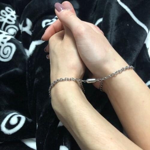 2Pcs Set Couple Bracelet for Couple Love Paired Bracelet Coupling Magnetic Clasp Chain Bracelet Women Men Fashion Jewelry