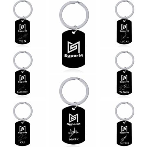Kpop SuperM Keychain EXO NCT 127 Black Stainless Steel Keychain Keyring Fashion Jewelry Fans Gifts