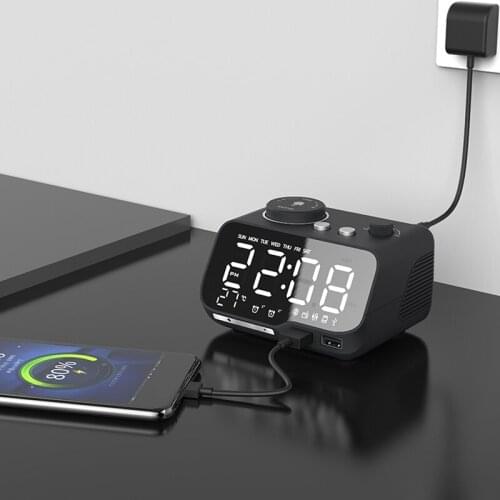 Alarm Clock bluetooth Speaker FM Radio Temperature Snooze Brightness Dimmer for Living Room Bedroom Sleep Timer Bluetooth Clock