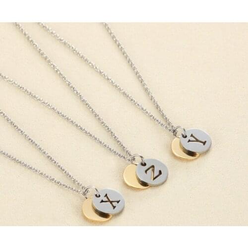 Stainless Steel Initial Alphabet Necklace Pendant Women Men Jewelry Stainless Steel Round Coin Letter Necklace Jewelry