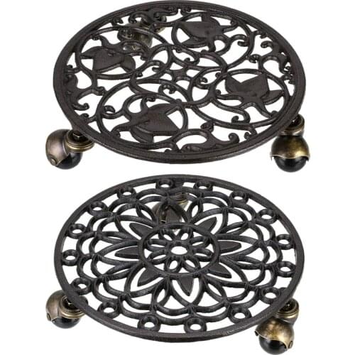 Cast Iron Plant Pallet Caddy Plant Pot With Heavy Duty Wheels Round Flower Pot Planter Trolley Casters Rolling Tray Coaster Movi