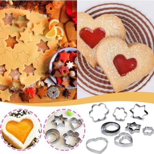 12pcs Stainless Steel Cookie Cutter Cutting Of Biscuits Forms Biscuits Flower Baking Kitchen Accessories Mold for Sop Cake Tool
