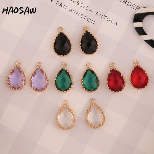 HAOSAW 11*18MM 4Pcs/Lot Earrings Charms/Lace Side/Waterdrop Crystal Charms/Jewelry Accessories/Hand Made/Earring Findings