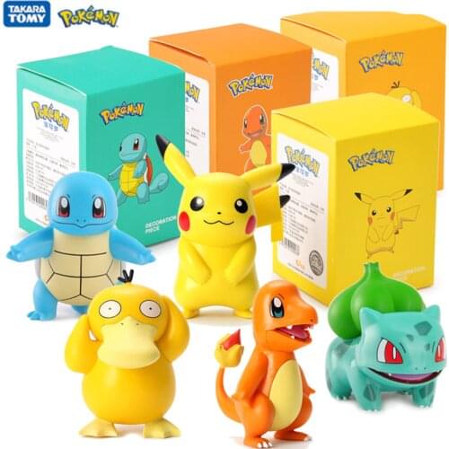 6 Styles Pokemon Pikachu Charmander Psyduck Squirtle Jigglypuff Bulbasaur Bulbasaur Anime Figures Toys Model Kawaii Kids GIft