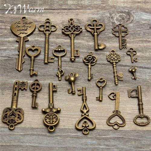 KiWarm Dedicate 19pcs Antique Vintage Old Look Skeleton Key Pendant Heart Bow Lock Necklace Hanging Decor DIY Crafts