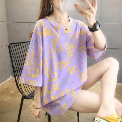 Candy Korean Style Womens Round Neck Short Sleeve Loose Letter Printed Juice T-shirts NS4757