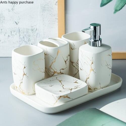 Square White Black Ceramics Five-piece Set Washing Set Bathroom Decoration Marriage Gift Mouth Cup Set Bathroom Accessories